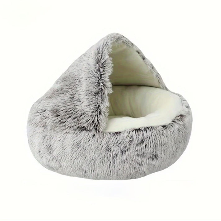 Cat Bed Round Plush Fluffy Hooded Cat Bed Cave